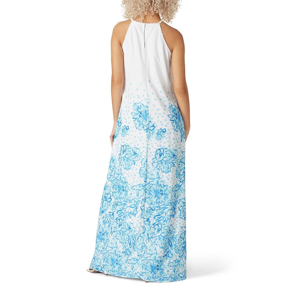 Lilly Pulitzer Pearl Soft Maxi Dress in white blue floral crochet WOMENS 10 - Picture 5 of 10